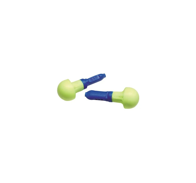 3M E-A-R Push-Ins uncorded foam earplugs, one pair with yellow foam tips and blue fitting stems, 318-1002