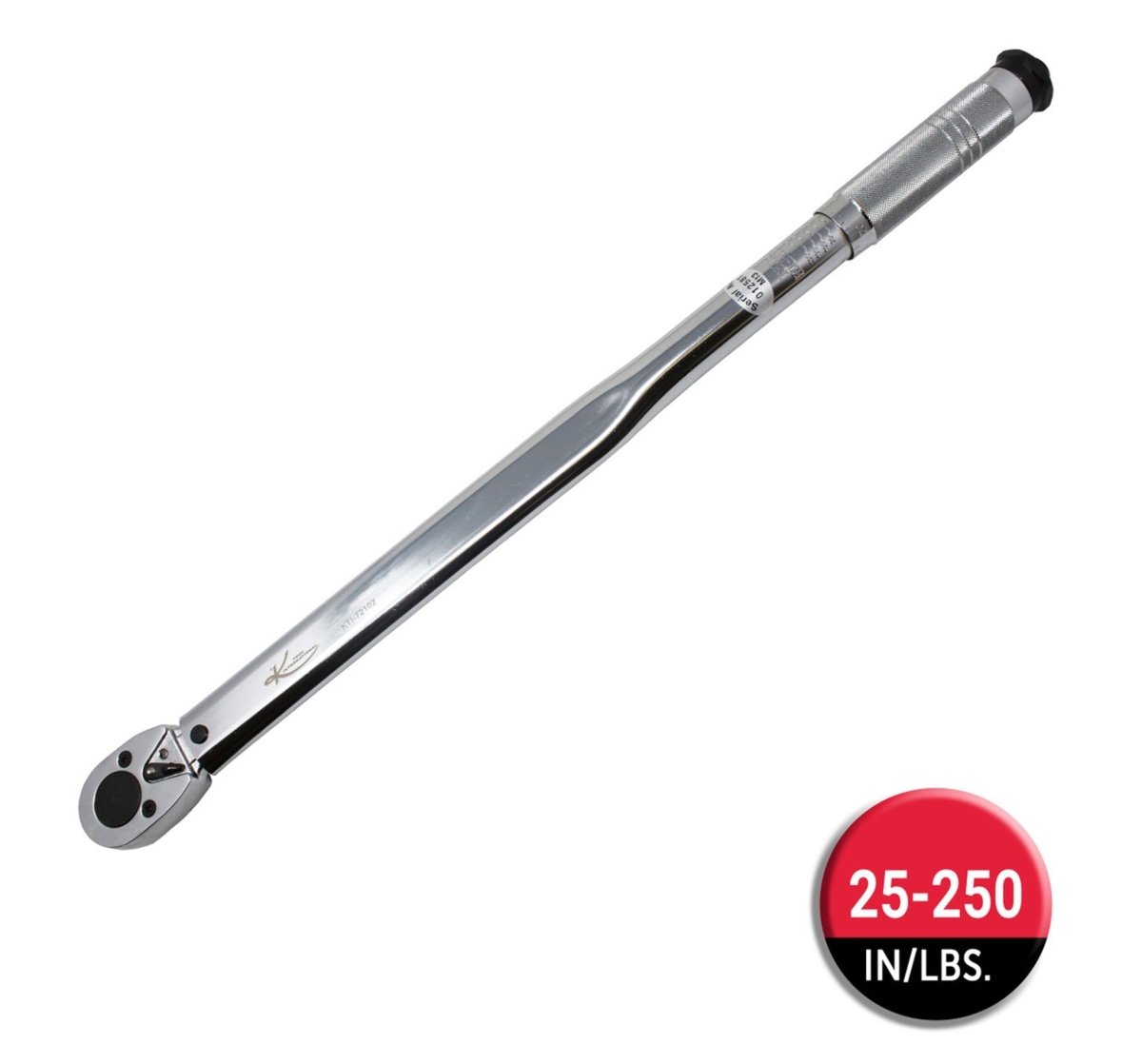 K-TOOL K-72102 torque wrench full view showing long chrome handle and ratchet head on white background.