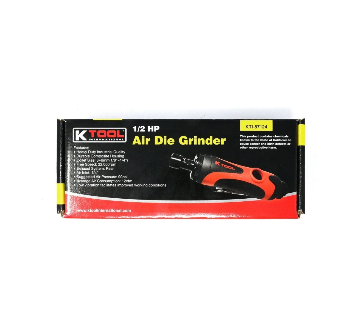 K-TOOL K-87124 Heavy-Duty 1/2 HP 1/4" Straight Die Grinder, 22,000 RPM, Rear Exhaust