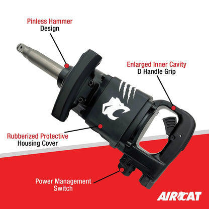 AIRCAT ACA-1992A 1" Impact Wrench, 6" Extended Anvil, 1,800 ft-lb Torque