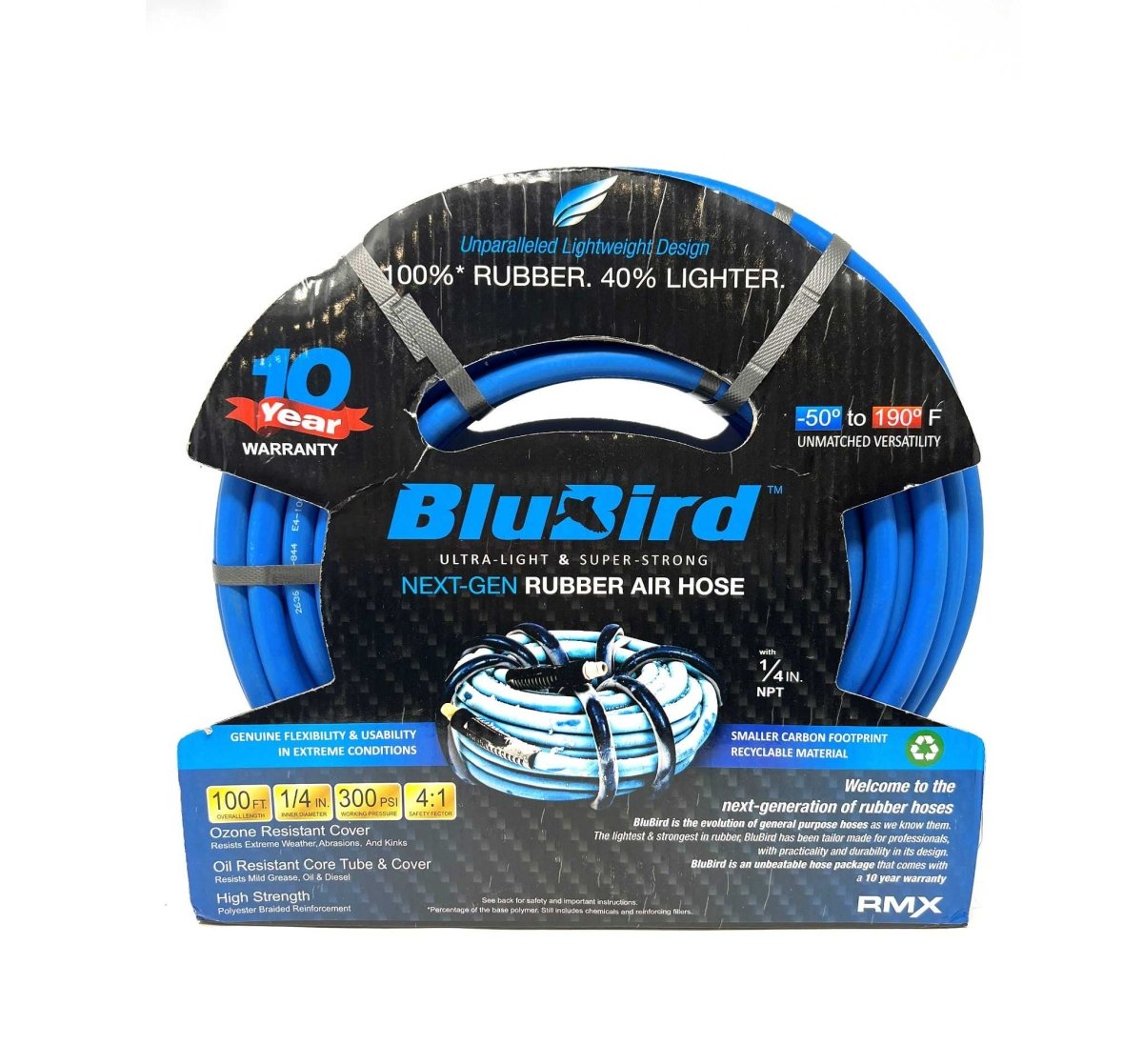 BLU-BIRD BB14100 1/4 Inch x 100 Foot Air Hose, 300 PSI Flexible Polyurethane