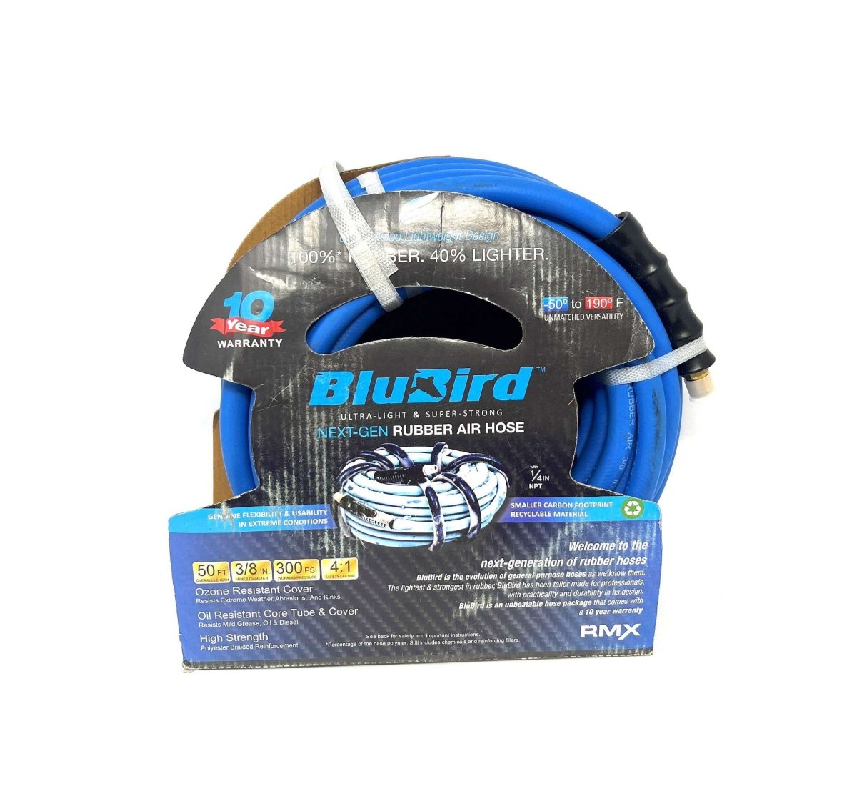 BLU-BIRD BB3850 Premium Air Hose, 3/8" x 50', 3/8" MPT with 1/4" Reducer, 300 PSI