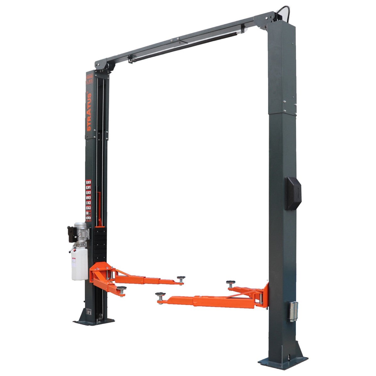 Stratus 2 Post Pro Asymmetric & Symmetric Vehicle Lift, 10,000 lbs Capacity, Clear Floor, Direct Drive, Single Point Manual Release, SAE-C10P