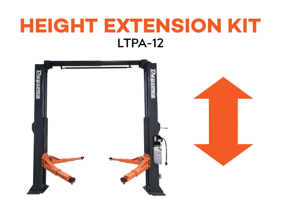Daytona LTPA12-EXT height extension kit graphic showing the LTPA12 lift beside a vertical arrow