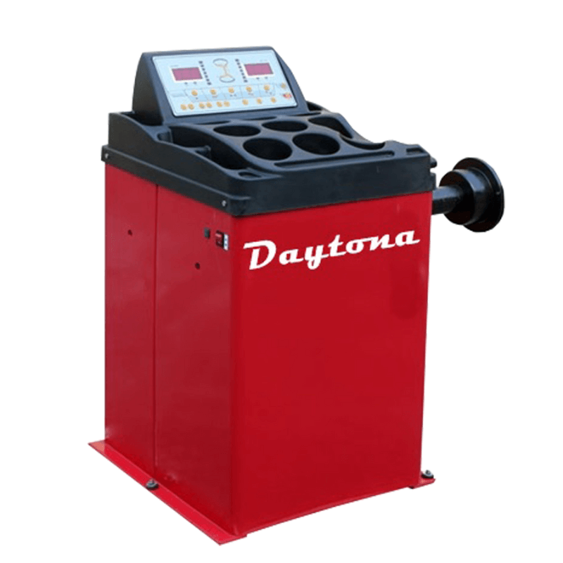 Daytona BL-917 dynamic wheel balancer with a digital console, weight tray, and exposed balancing shaft