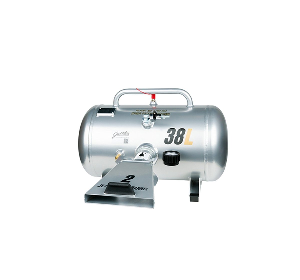GAITHER GAI-BB38L silver bead blaster tank with handle, gauge, and base on white background
