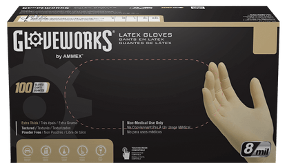 MT-RSR 36-11-100L Latex Gloves, 8mil Textured, Powder-Free, Cream/White, Large