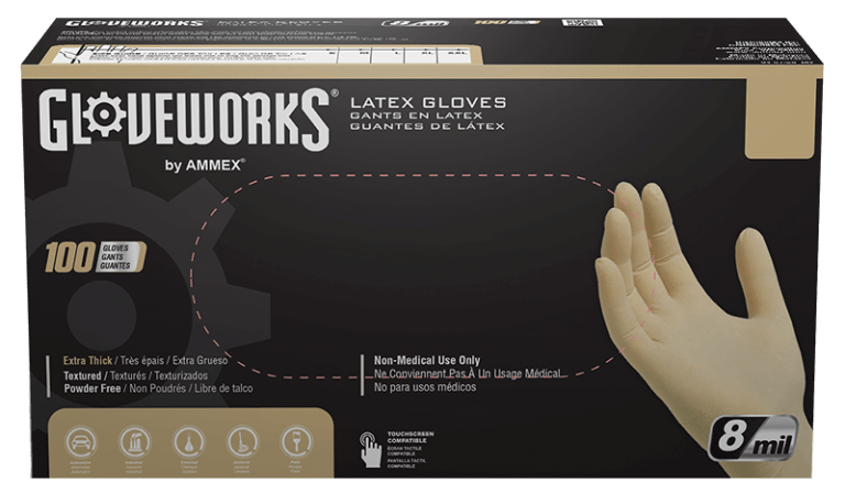MT-RSR 36-11-100S Latex Gloves, 8mil Textured, Powder-Free, Cream/White, Small