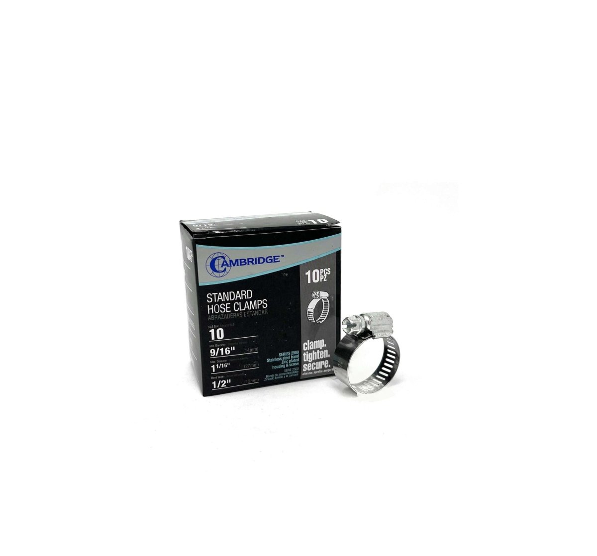 MT-RSR HC2-10E Standard Hose Clamp, 9/16" to 1-1/16" (Box of 10)