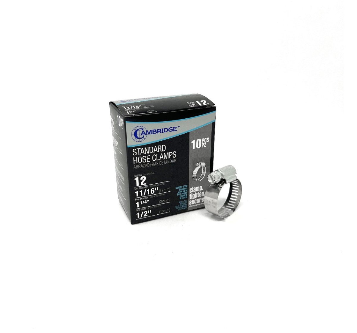 MT-RSR HC2-12E Standard Hose Clamp, 11/16" to 1-1/4" (Box of 10)