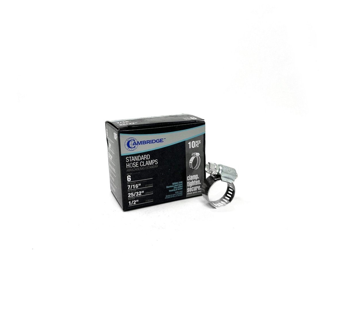 MT-RSR HC2-6E Standard Hose Clamp, 7/16" to 25/32" (Box of 10)