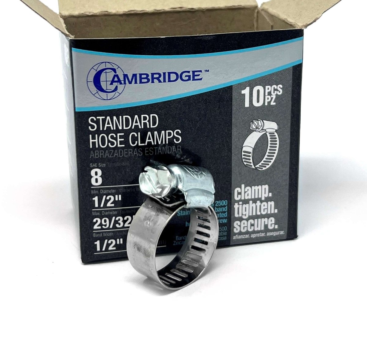 MT-RSR HC2-8E Standard Hose Clamp, 1/2 to 29/32 inch, Box of 10