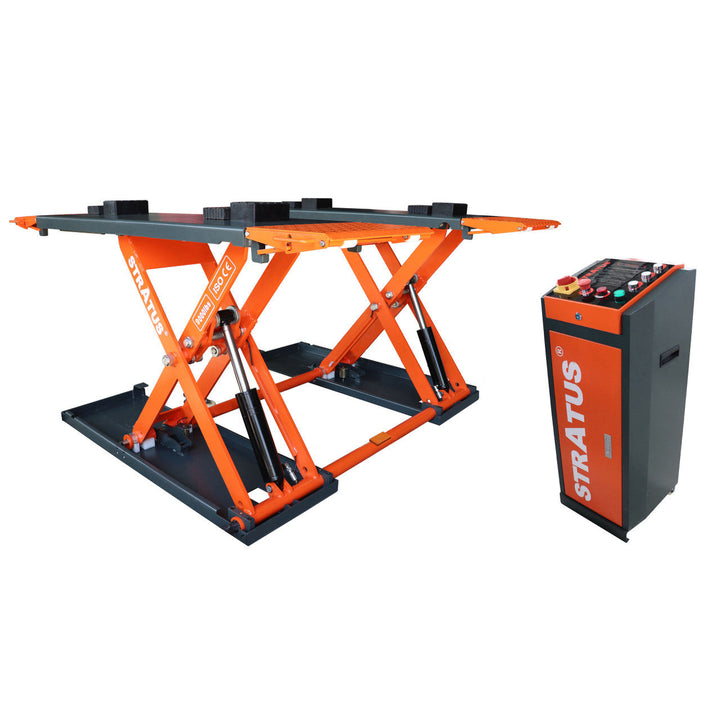 Stratus | Extra Wide Commercial Grade Open Center Mobile Mid Rise Electric Safety Lock Release Scissor Vehicle Lift | SAE-MS9000X