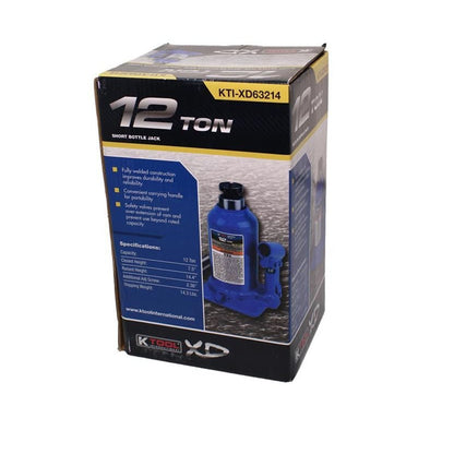 K-TOOL K-63214 12-Ton Short Bottle Jack, Welded, 7.48" - 13.78" Lift Range, Heavy-Duty Base