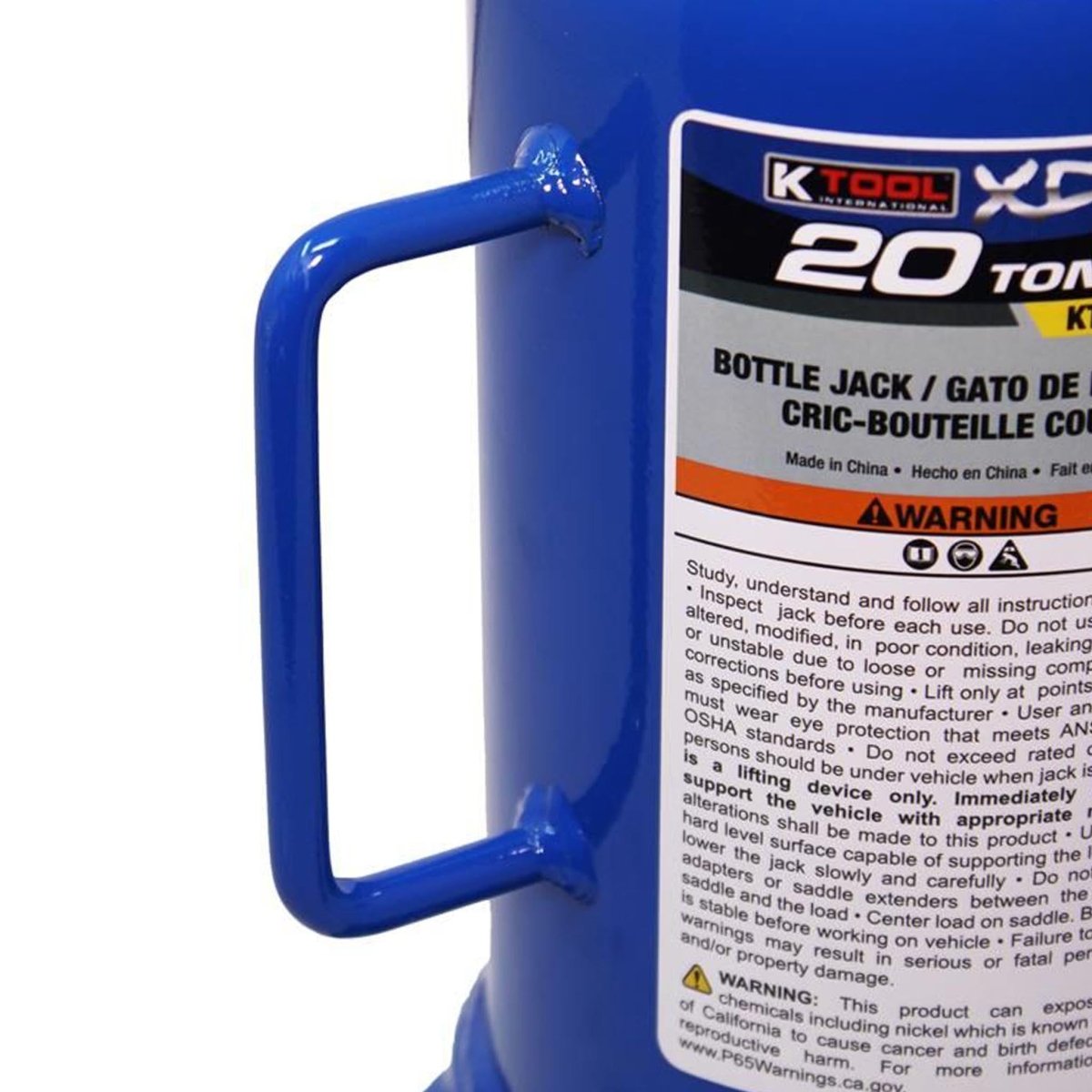 K-TOOL K-63221 20-Ton Welded Bottle Jack, Adjustable Ram, Load-Limiting Valves