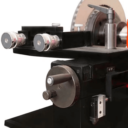 Katool C9372 brake lathe feed control knobs and cutting tool holder shown in close-up