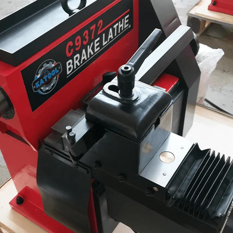 Top view of Katool C9372 brake lathe machine showing branding and tool holder assembly