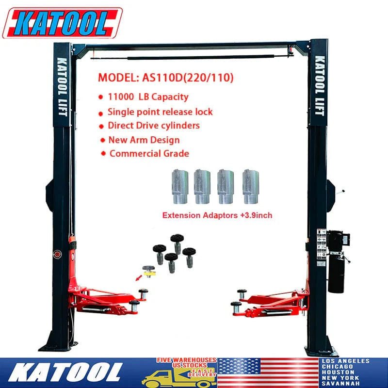 Katool AS110D – Two-Post Lift (11,000 lb, Asymmetric)