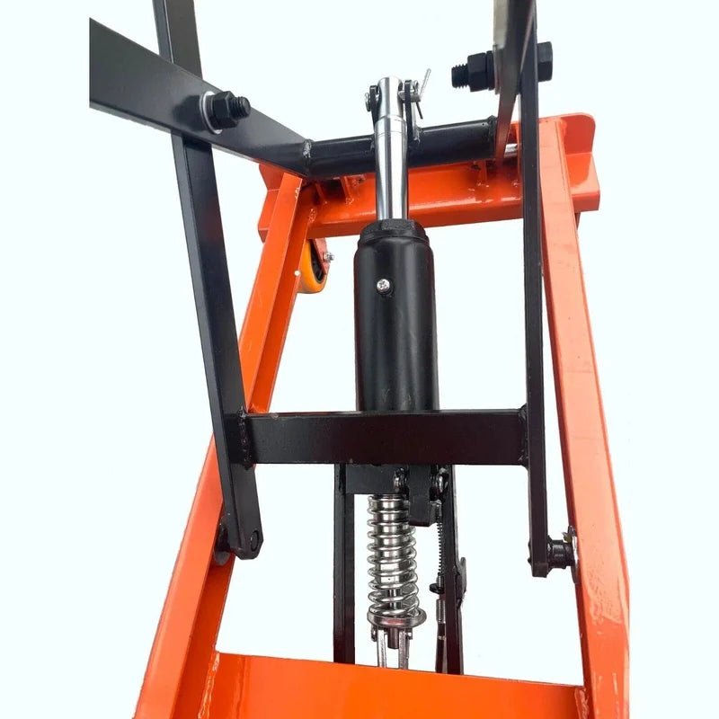 Hydraulic cylinder and steel scissor frame construction detail