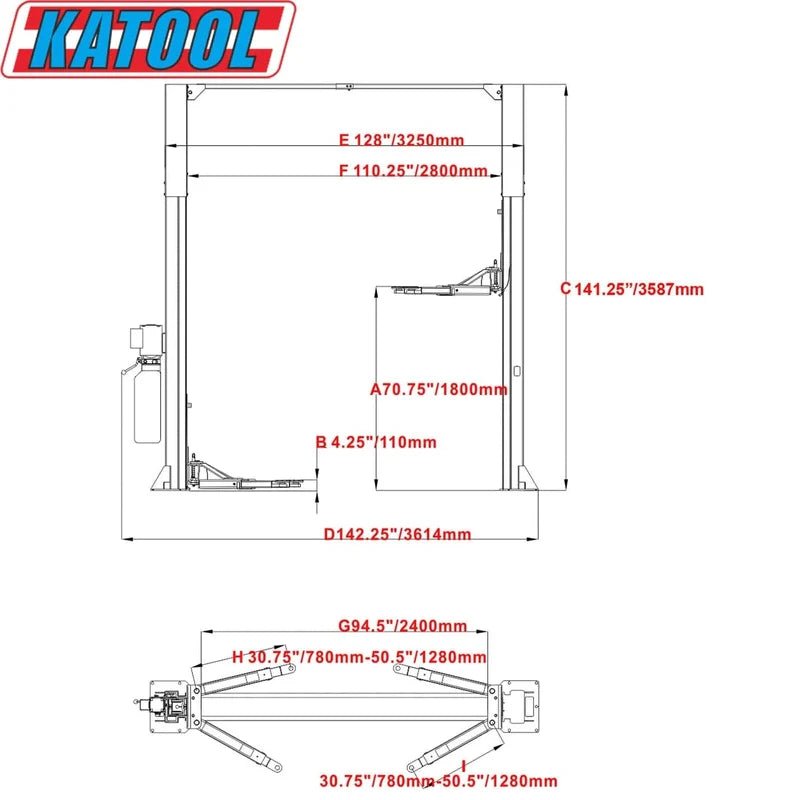 Katool KT-M110 – Two-Post Lift (11,000 lb, Symmetric)
