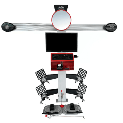 Katool AV533 3D wheel alignment machine with cameras, monitor, and sensor targets for precise automotive wheel alignment