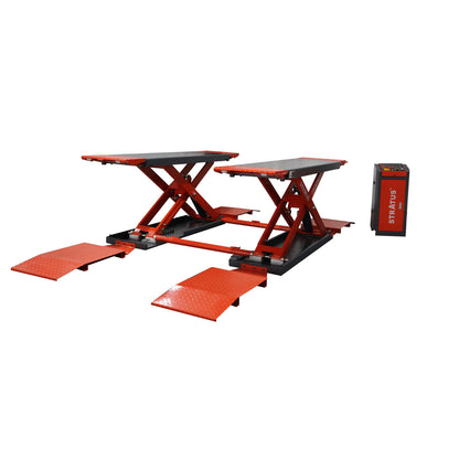 Stratus Extra Wide Extra Tall Commercial Grade 10,000 lbs Open Center Mobile Mid Rise Pneumatic Safety Lock Release Scissor Vehicle Lift, SAE-MS10000P