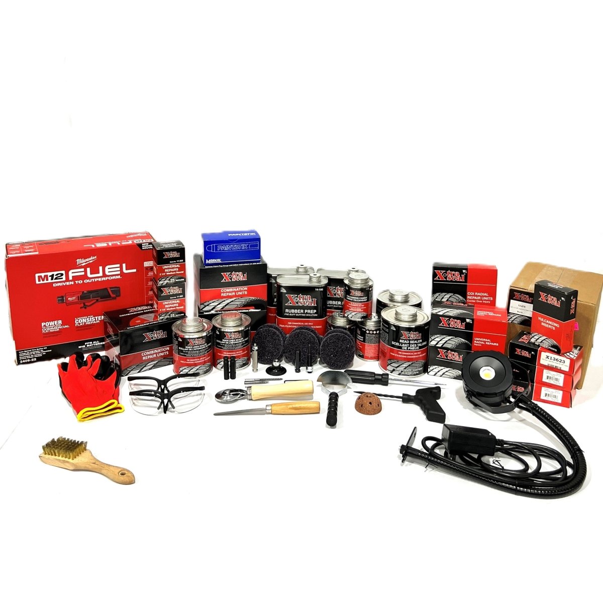 MT-RSR MT-TRK02 Tire Repair Toolbox Kit, w/ Worklight, Tire Spreader, Milwaukee Buffer Kit