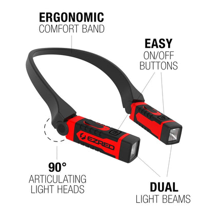EZ-RED EZR-L-NK15 Rechargeable Neck Light, 300 Lumens, USB Rechargeable, IPX4 Water-Resistant