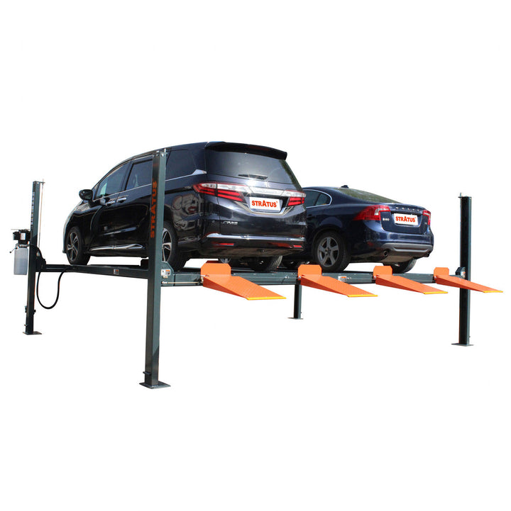 Stratus | 4 Post-Lift 9,000 Lbs Capacity Manual Release Double Parking Car Lift (Castor Kit Sold Separately) | SAE-P49D