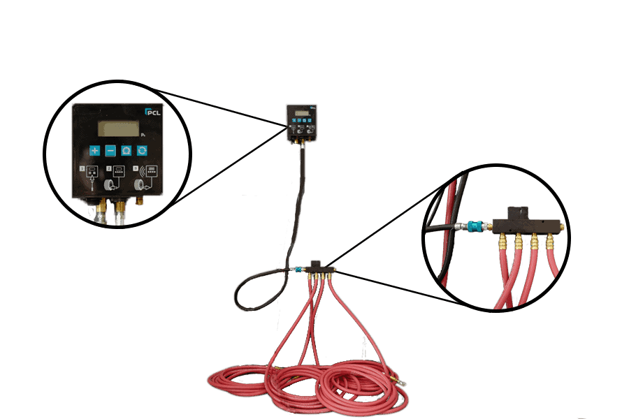 PCL PCL-QUBE4 Automatic Tire Inflator, (4) 25' Hoses, Single Lock-On Chuck, 110V