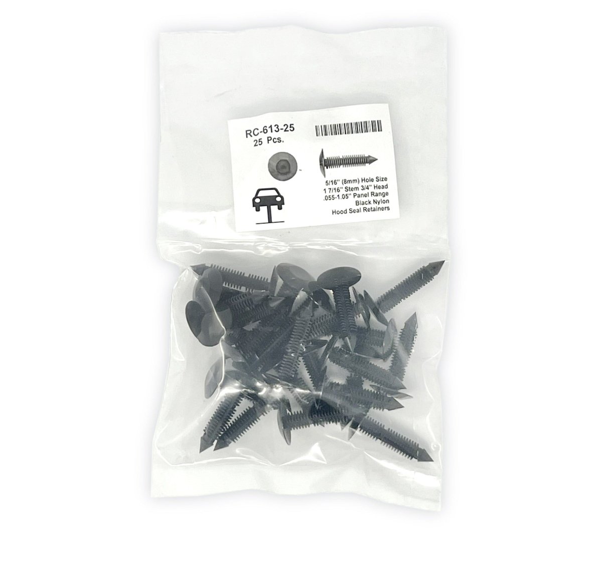 MT-RSR RC-613-25 Black Universal Nylon Hood Seal Retainer, 3/4" Head, 5/16" Stem, 1-3/8" Length (Pack of 25)