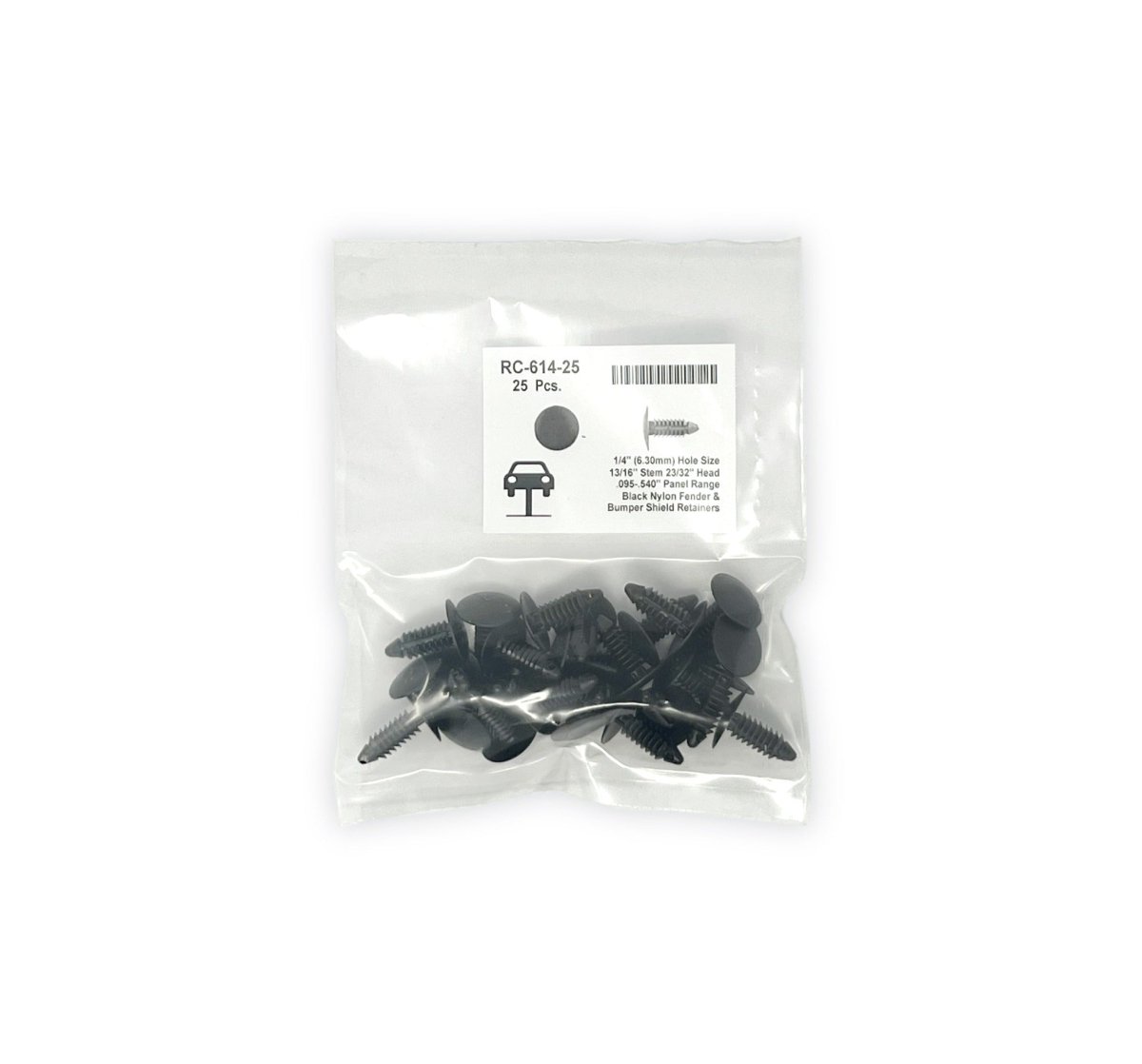 MT-RSR RC-614-25 Black Universal Nylon Shield Retainer, 11/16" Head, 5/16" Stem, 13/16" Length (Pack of 25), GM #1605396