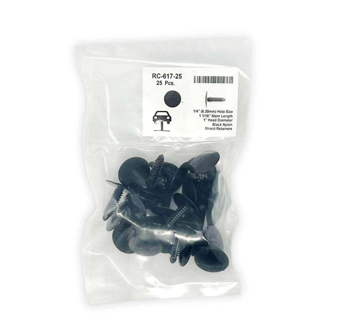 MT-RSR RC-617-25 Nylon Shield Retainers, 1/4" Hole, 1" Head, 1-1/16" Stem (Pack of 25)