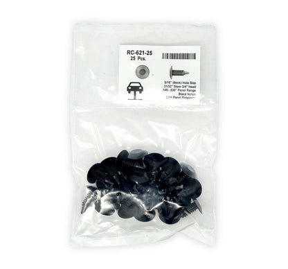 MT-RSR RC-621-25 Universal Nylon Hood Seal Retainer, Black, 3/4" Head, 11/32" Stem, 7/8" Length (Pack of 25), GM #21094146