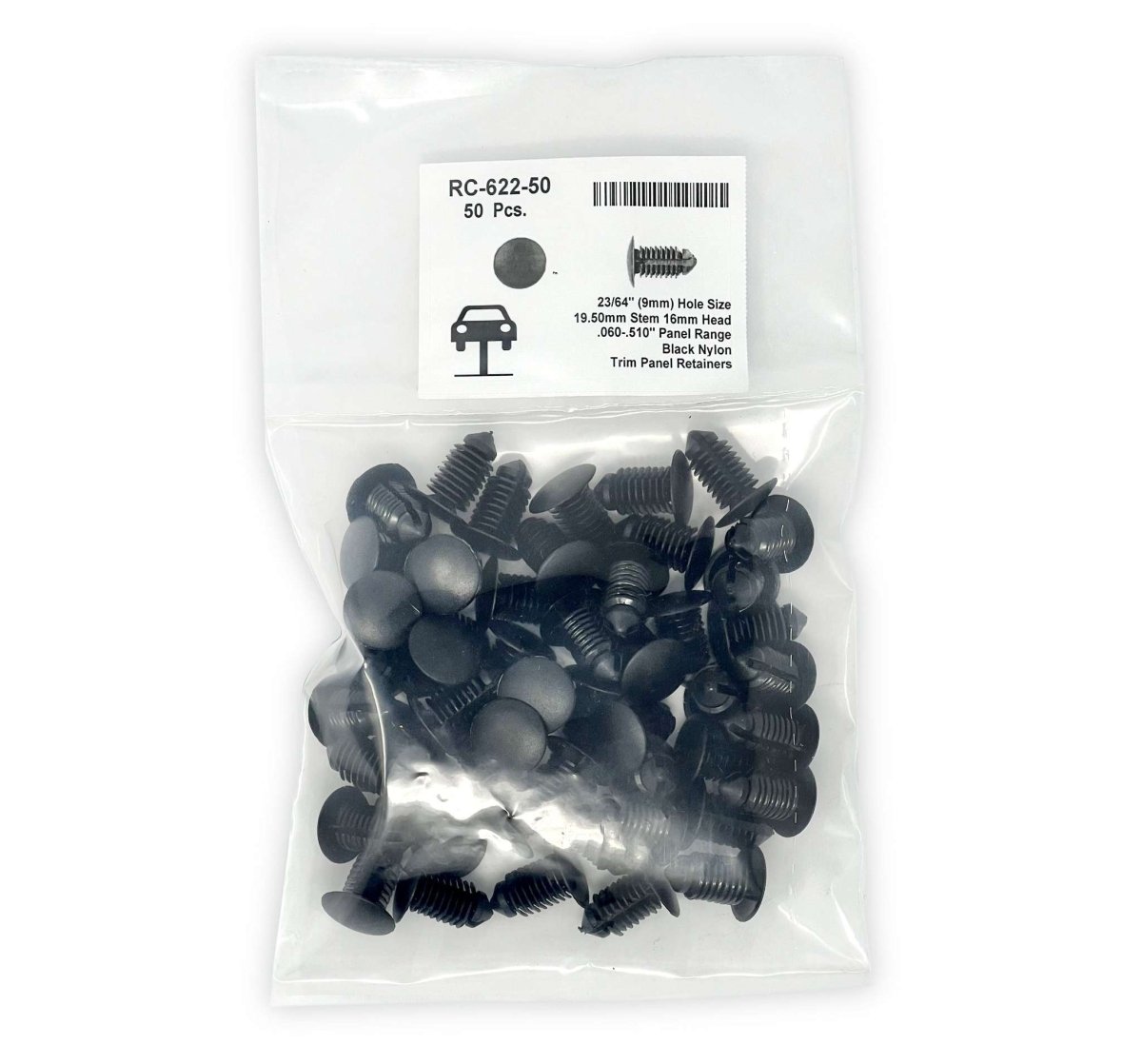 MT-RSR RC-622-50 Universal Nylon Trim Panel Retainer, 5/8" Head, 3/8" Stem, 3/4" Length (Ford # N807721-S, Pack of 50)