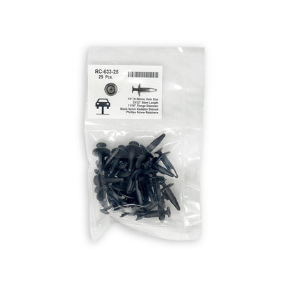MT-RSR RC-633-25 Black Nylon Door Panel Retainer, 5/16" Hose Size, 19mm Stem Length (Pack of 25)