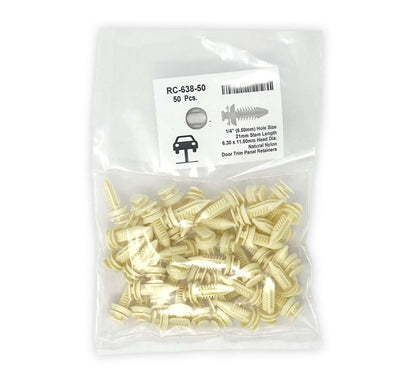 MT-RSR RC-638-50 Nylon Door Panel Retainer Clip, 6.5mm Hole, 21mm Stem (50 Pack)