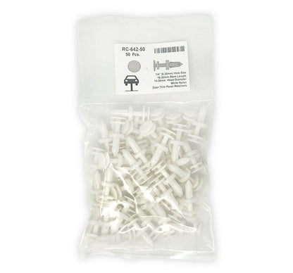 MT-RSR RC-642-50 White Nylon Door Push Retainer Clip, 1/4" Hole, 11/16" Stem (Pack of 50)