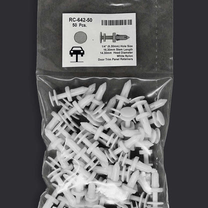 MT-RSR RC-642-50 White Nylon Door Push Retainer Clip, 1/4" Hole, 11/16" Stem (Pack of 50)