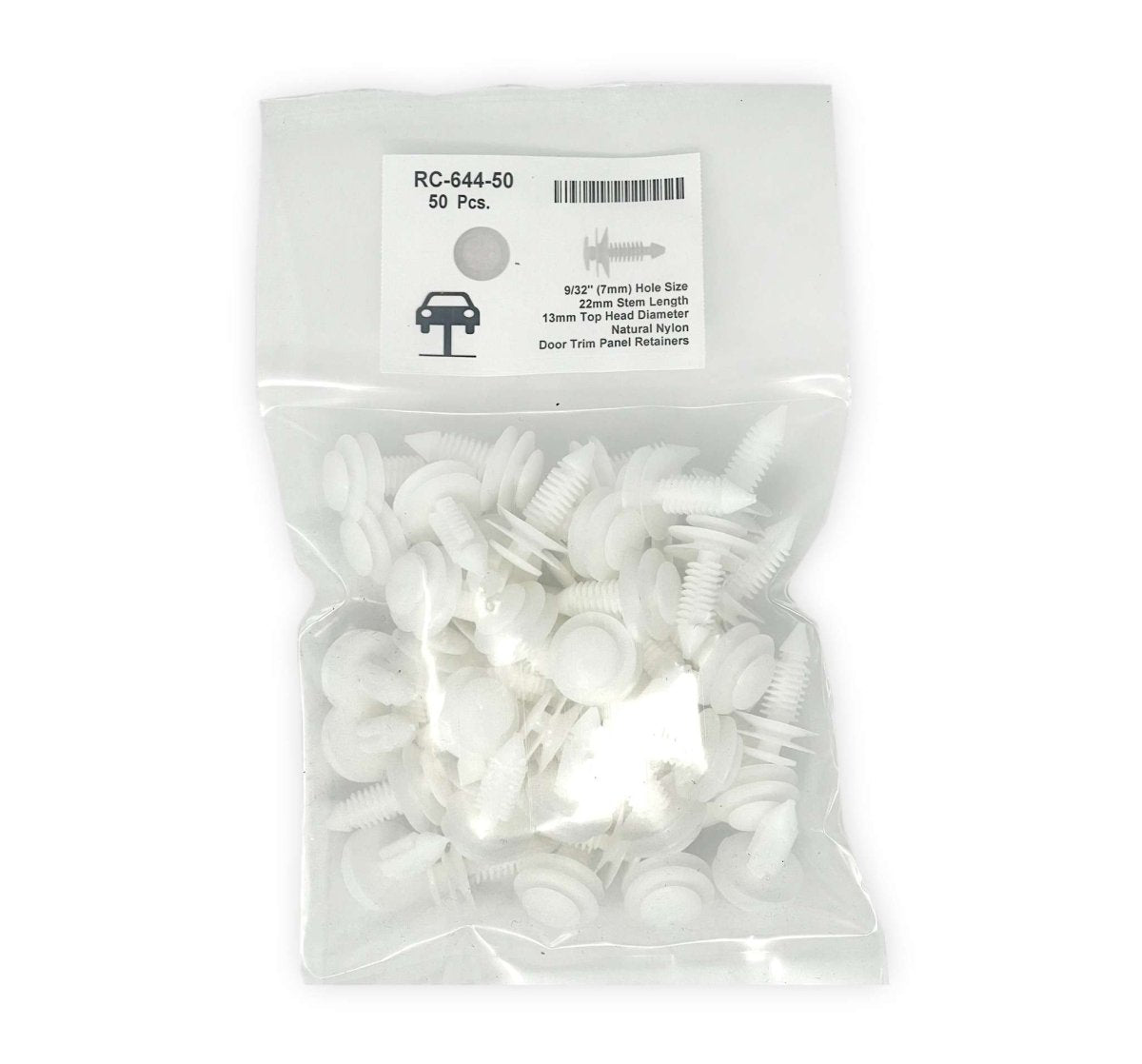 MT-RSR RC-644-50 Nylon Door Panel Retainer, 7mm Hole, 22mm Stem (Pack of 50)