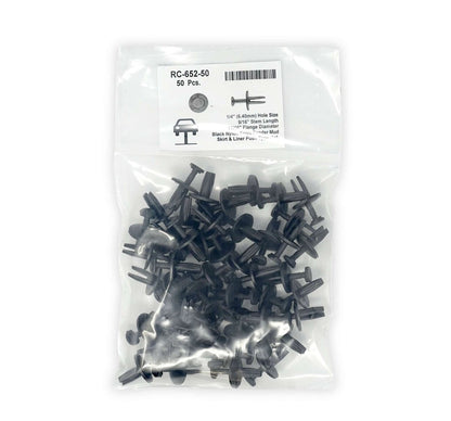 MT-RSR RC-652-50 Push-Type Retainer, Black Nylon, 11/16" Head Dia, 9/16" Stem, Fits 1/4" Hole, Pack of 50
