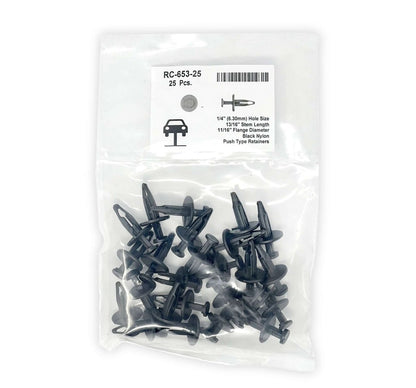 MT-RSR RC-653-25 Black Nylon Push-Type Retainer, 11/16" Head, 13/16" Stem, Fits 1/4" Hole (Pack of 25)