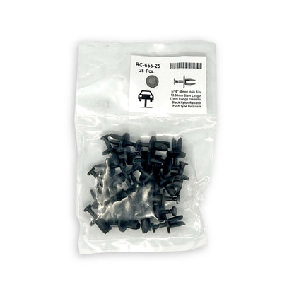 MT-RSR RC-655-25 Push Type Retainer Clip, 8mm Hole Size, 13.5mm Stem Length (Pack of 25)