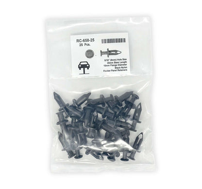 MT-RSR RC-658-25 Black Nylon Rocker Panel Retainer, 15mm Head, 20mm Stem, Fits 8mm Hole (25-Pack)