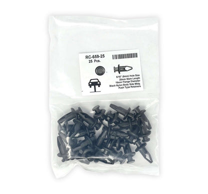 MT-RSR RC-659-25 Black Nylon Push-Type Retainer, 16mm Head, 20mm Stem, Fits 8mm Hole (Pack of 25)