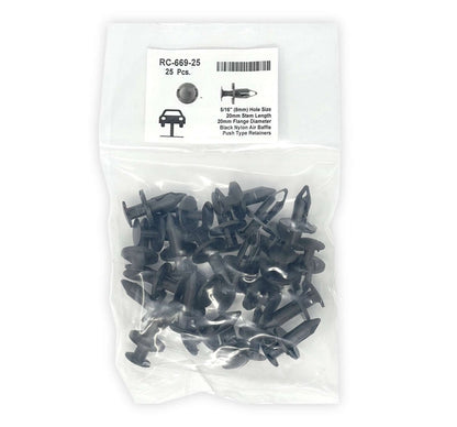 MT-RSR RC-669-25 Black Nylon Push-Type Retainer, 20mm Head, 20mm Stem, Fits 8mm Hole (25-Pack)