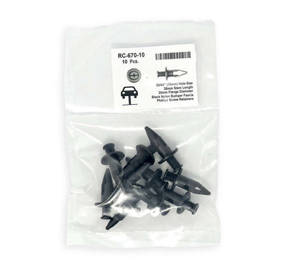 MT-RSR RC-670-10 Black Nylon Bumper Fascia Retainer, 10mm Hole, 28mm Stem (Pack of 10)