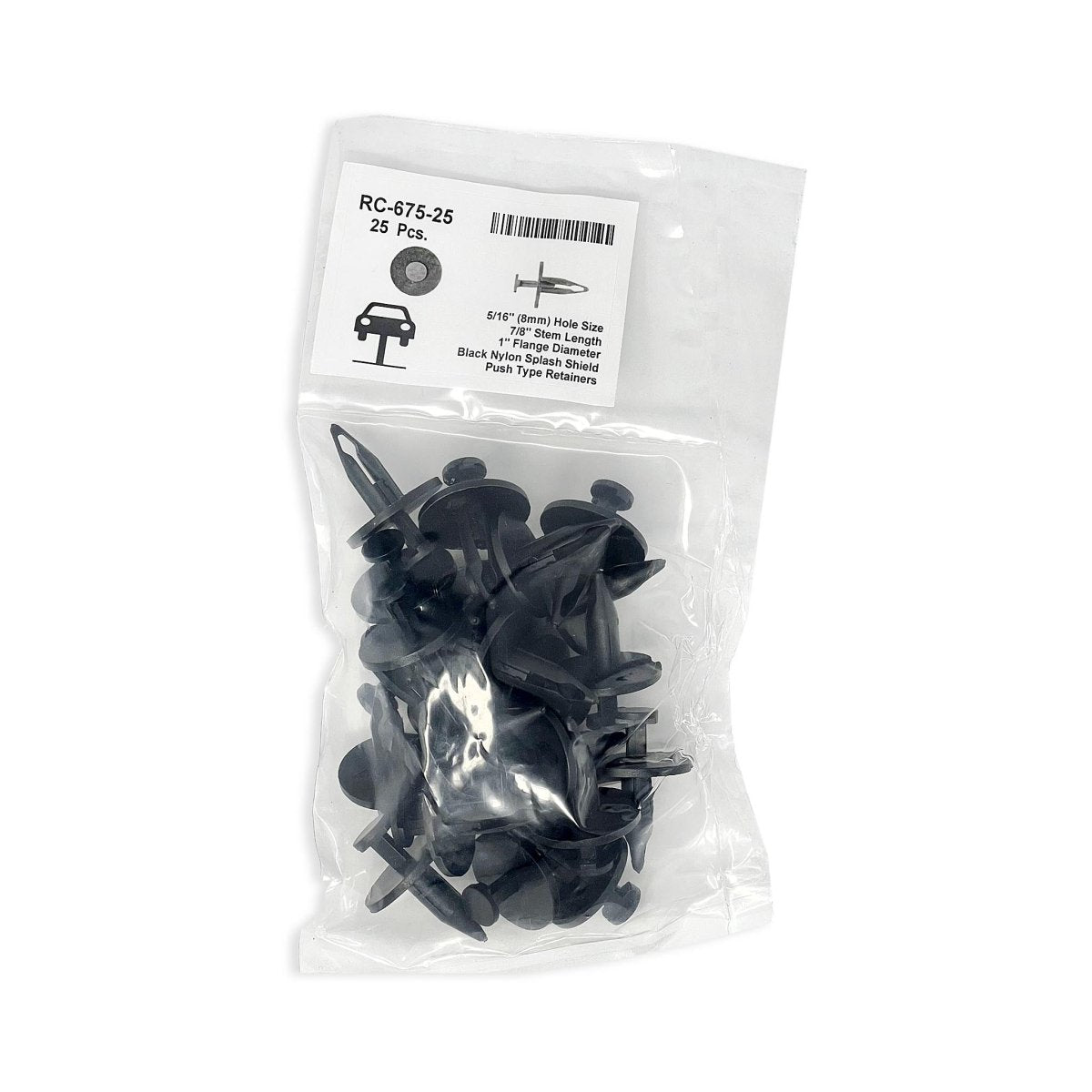MT-RSR RC-675-25 Black Nylon Push Type Retainer, 8mm Hole Size, 7/8-inch Stem Length, Pack of 25