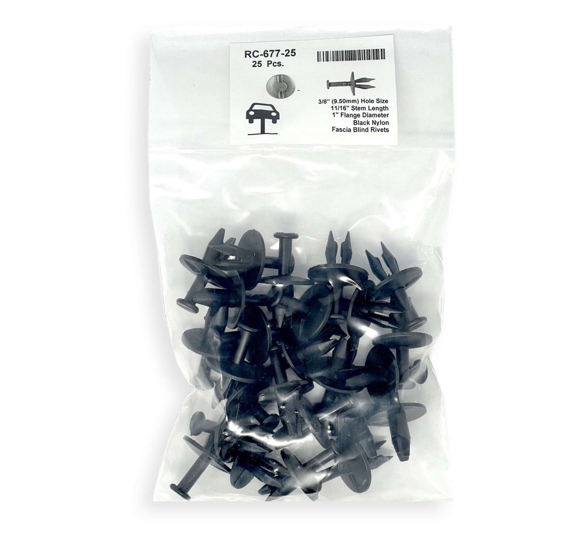 MT-RSR RC-677-25 Universal Nylon Fascia Retainer, 1" Head, 23/32" Stem, Fits 3/8" Hole (25-Pack)