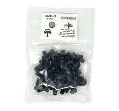 MT-RSR RC-679-25 Black Nylon Front Bumper Push-Type Retainer, 20mm Head, 13mm Stem, Fits 10mm Hole (25-Pack)